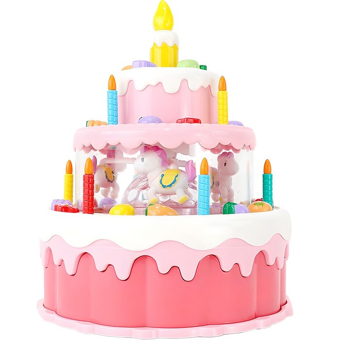 해피플레이 멜로디 회전목마 케이크 촛불끄기 완구, 혼합색상, 1개
