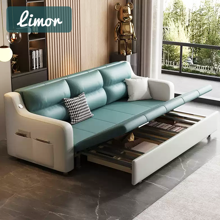 리모르 USB 충전 소파베드 수납형 트랜스포머 접이식 확장형 접이식 침대소파 쇼파 배드, 오프화이트