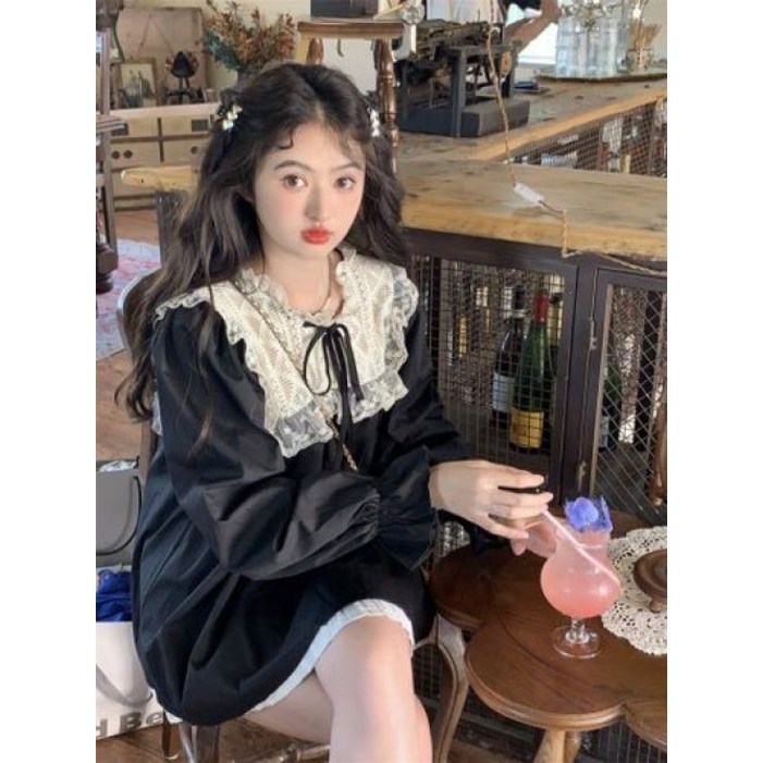 여성 펀칭 레이스 프릴 러플 리본 셔링 퍼프 a라인 블라우스 빅사이즈 까지