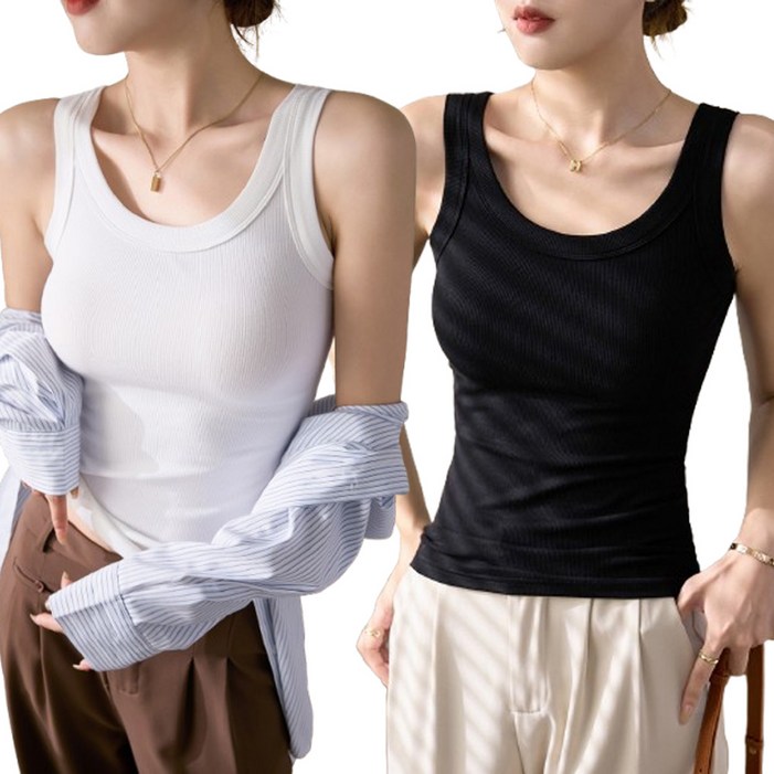 아모르주 여성 나시 4종세트 여자 골지 민소매 나시티 슬리브리스 이너 탱크탑