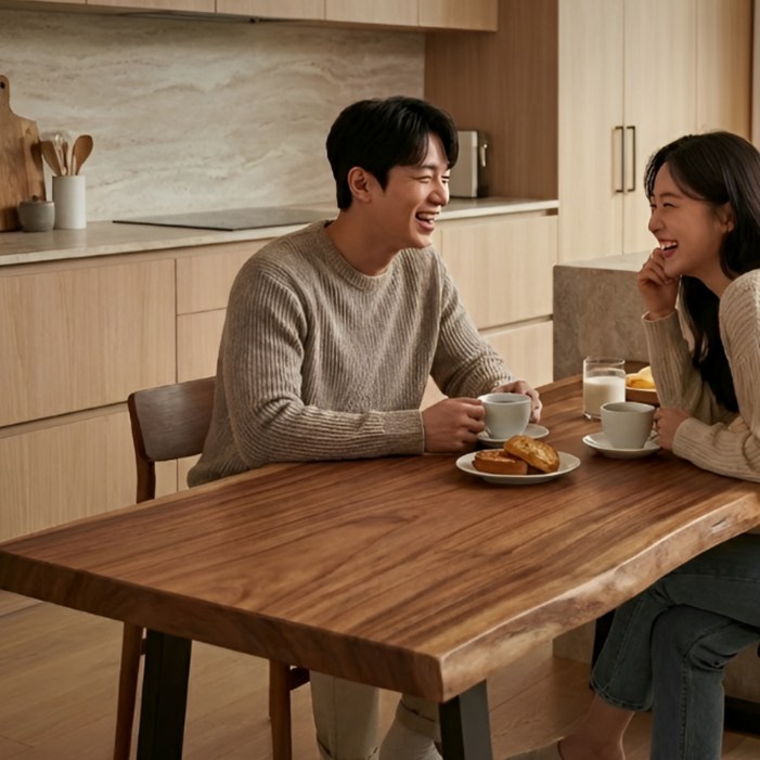 우드프라임 원목 테이블 카페 라운지 서재 거실 식탁 다용도 우드슬랩 통원목 데스크탑 사무실, 1인용, 브라운