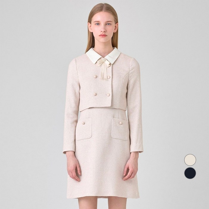 케네스레이디 여성용 배색카라 더블버튼 원피스