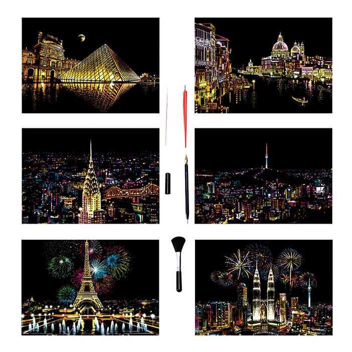 스크래치북 B2번 그림그리기 DIY 6종 세트, 혼합색상, 1개