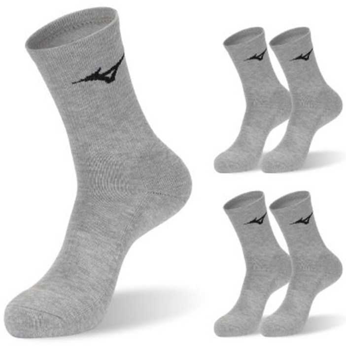 미즈노 컴피트 더블 쿠션 크루 스포츠 양말, 그레이, 5개