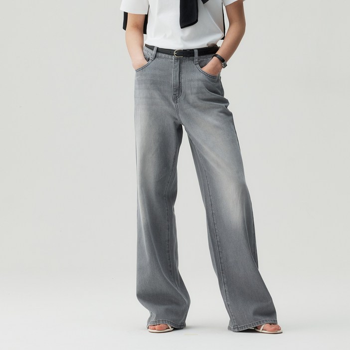 마인드브릿지 여성용 와이드 그레이워싱 면 데님팬츠  MZDP3204