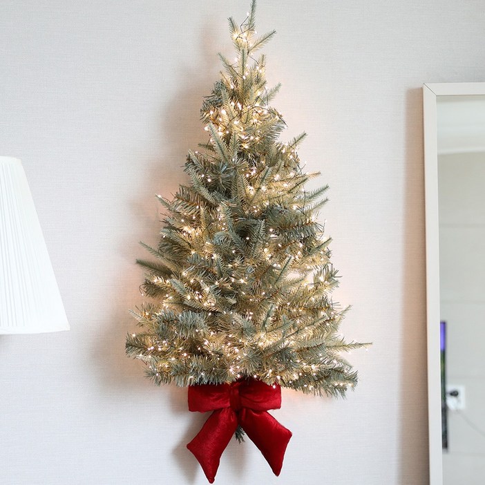 조아트 크리스마스트리 지네전구 벨벳뽕리본 하프벽트리 세트