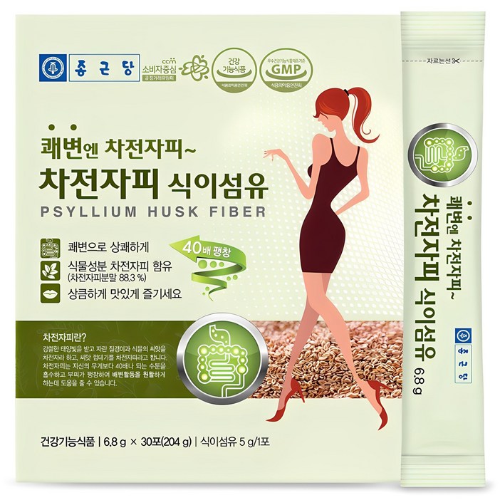 종근당 차전자피 식이섬유 30개입, 204g, 1개 종근당 차전자피 식이섬유 30개입, 204g, 1개