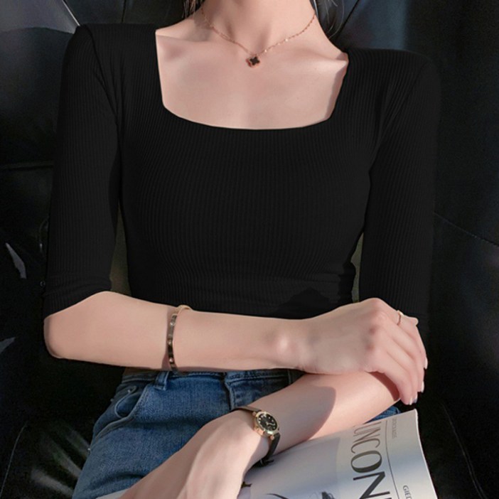 루나걸 여성용 폴랑 스퀘어 골지 티셔츠