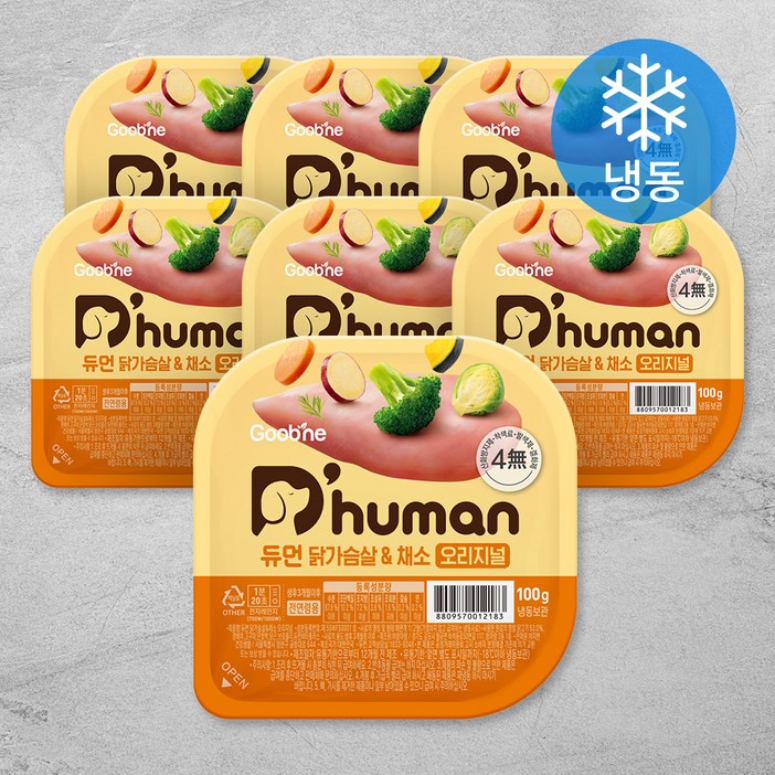 듀먼 강아지 닭가슴살  채소 오리지널 화식 용기형 7팩 냉동, 닭,채소, 100g, 7개