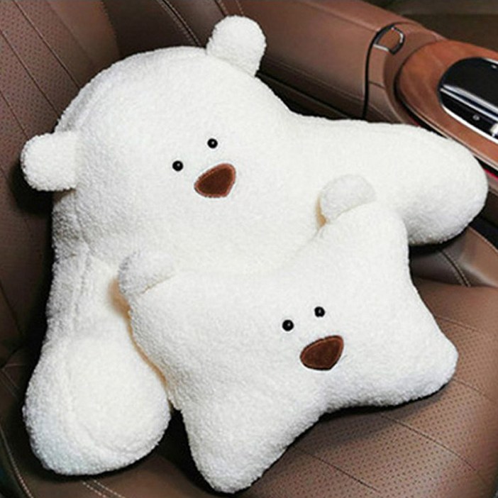 앤티스 차량용 백곰 목쿠션 허리쿠션 세트