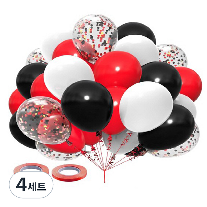 만들하비 컨페티 풍선 세트, 레드블랙, 4세트