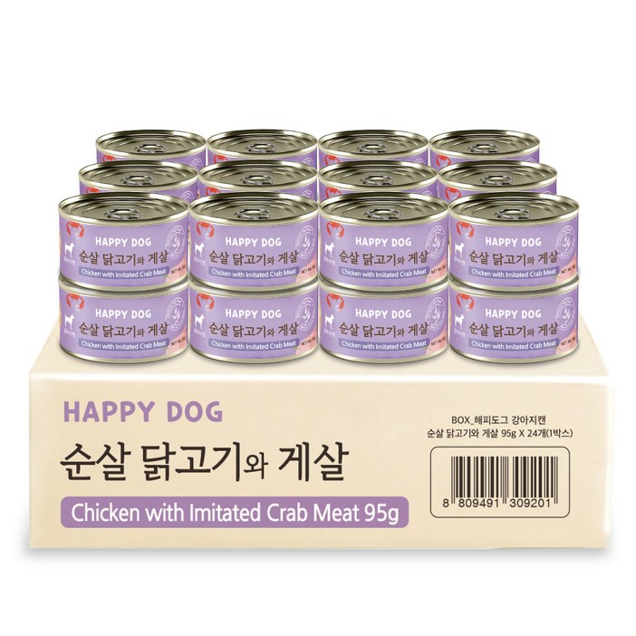 굿데이 해피도그 강아지 간식 캔 95g, 순살 닭고기 + 게살 혼합맛, 95g, 24개