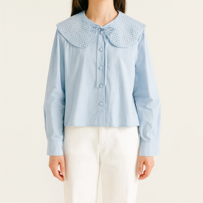 올리브데올리브 여성용 펀칭 레이스카라 블라우스