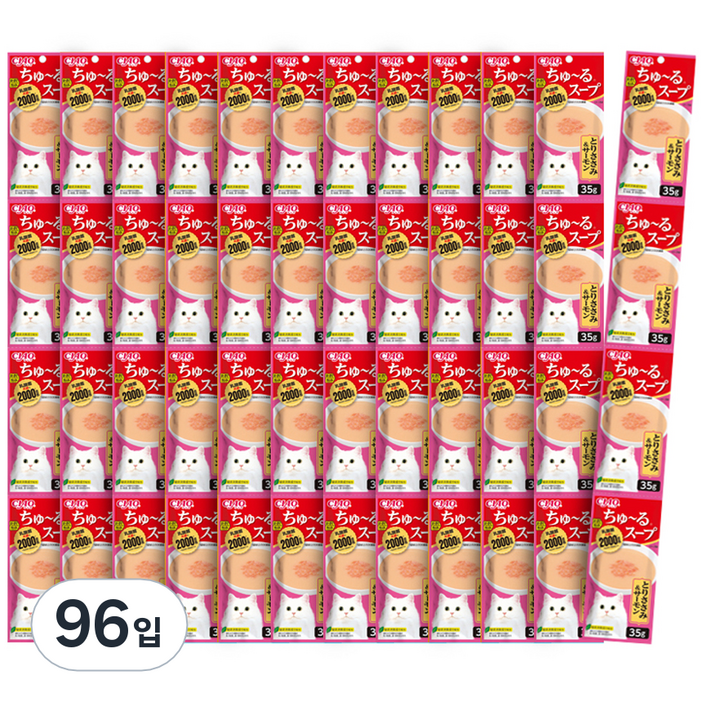 챠오츄르 챠오 고양이 간식, 혼합맛(닭가슴살/연어), 35g, 96개