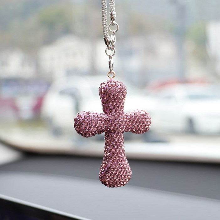 오토크루 차량용 크리스탈 큐빅 룸미러 십자가 펜던트