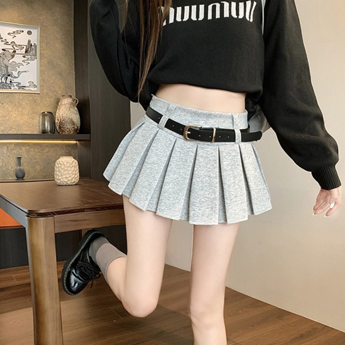 어썸풀 여성용 에어드라 플리츠 스커트 + 벨트 세트 A26SPSK121925