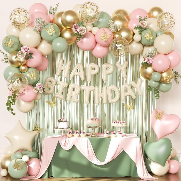 보미프 풍선 파티 생일 이벤트 장식 파티 패키지 세트, 1세트, 그린핑크