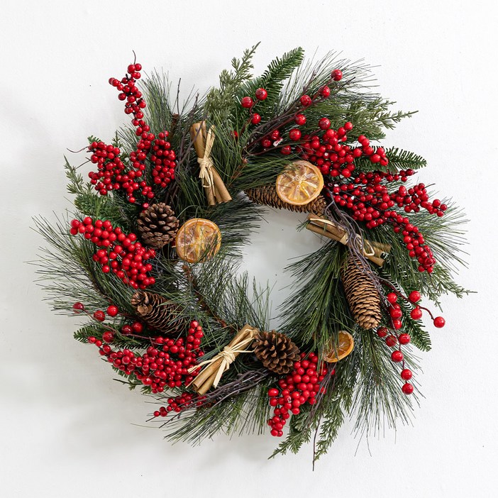 플라워트리 인테리어 벽장식 솔방울 리스 45cm