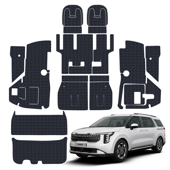 오토가드 퀼팅 가죽 풀커버 트렁크 매트, 4세대 카니발 7인승 아웃도어 2020년 7월현재 FL 공용 가솔린 디젤 공용트렁크 스피커 유, 블랙