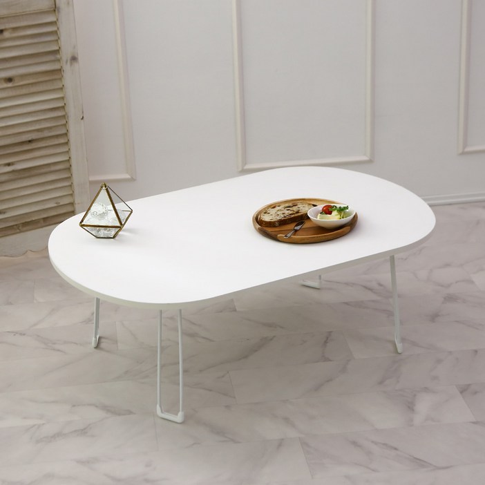 트리팜 LPM 오브제 타원형 접이식테이블, 화이트 무광