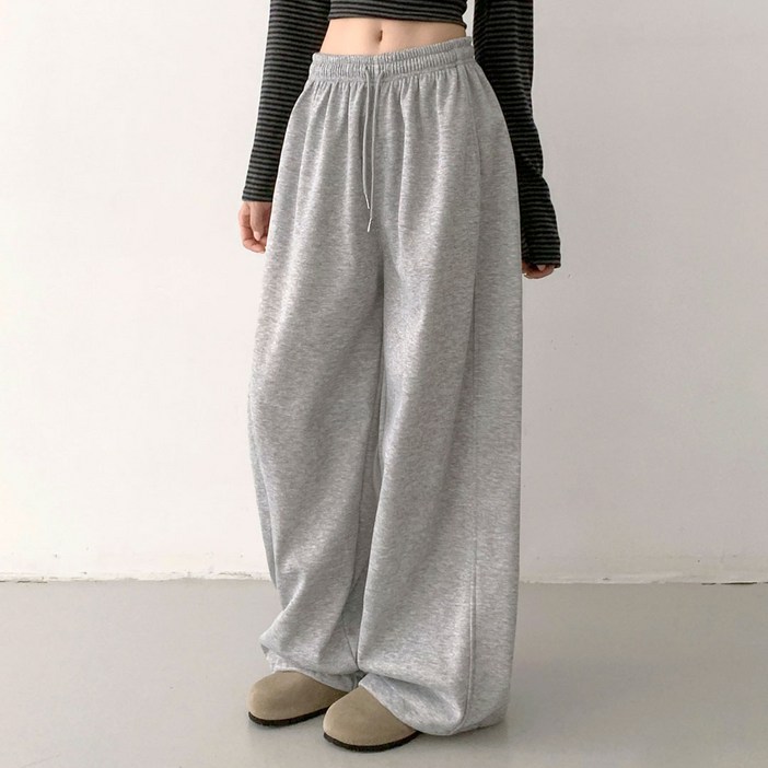 플랜데이 여성용 롱숏 기장 버블 핀턱 아방 와이드 트레이닝팬츠