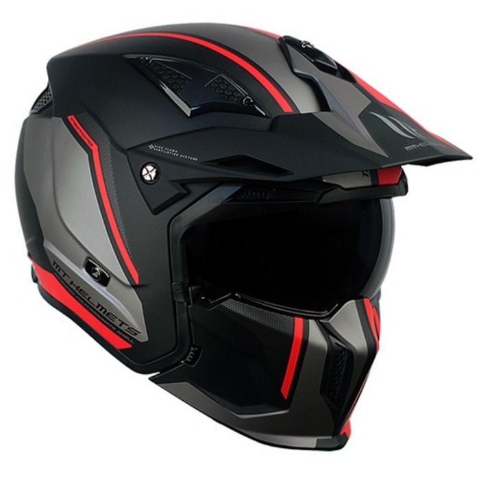 MT STREETFIGHTER SV 오토바이 하프페이스 헬멧, 트윈 무광 블랙 레드