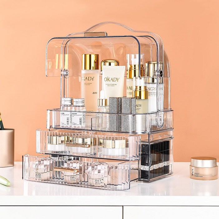 다기능 초대용량 화장품 정리함 휴대용 사이드 오픈 가능, 투명해요, 1개