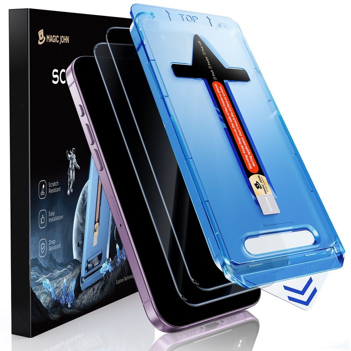 MAGIC JOHN 매직존 아이폰적용 사생활보호 프라이버시 휴대폰 액정필름 지문방지 먼지제거 풀커버+부착키트 2매입, 1세트