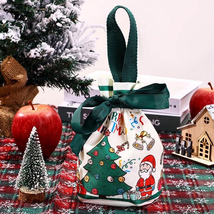 크리스마스 선물 포장 주머니 트리장식 사탕주머니 어린이집, 3개, 그린