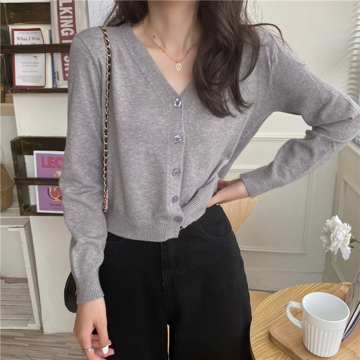 말랑킷 여성용 베이직 심플 기본 레이어드 가디건 간절기 데일리룩 꾸안꾸 브이넥 크롭 가디건 소프트 부드러운 긴팔 카디건