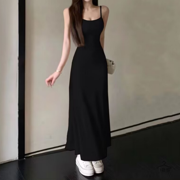 바이일이오 여성 슬림 끈 나시 머메이드 롱 원피스