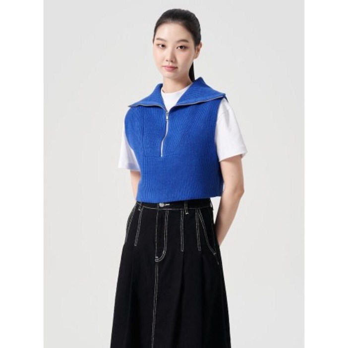에잇세컨즈 8SECONDS 하프 집업 칼라넥 니트 베스트 블루 (114251HY2P) 114251HY2P 140491