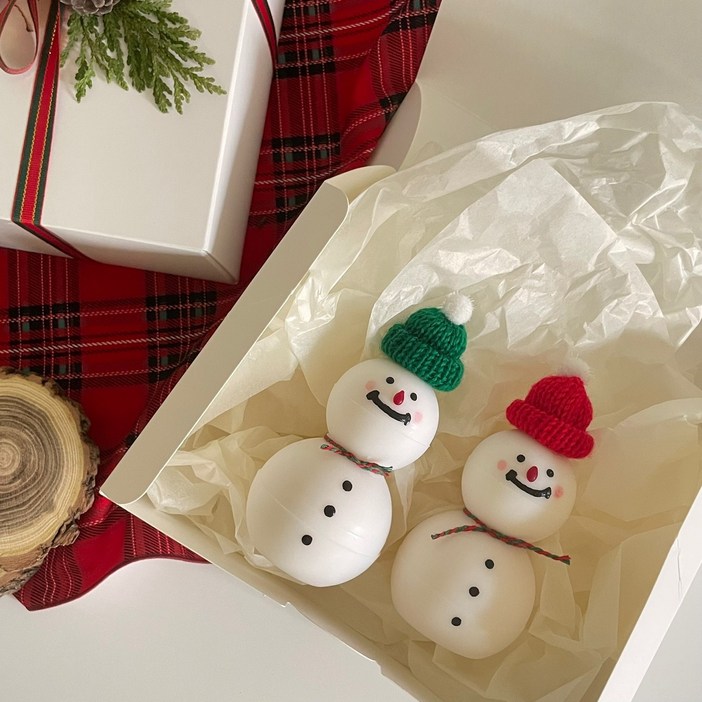 눈사람캔들 크리스마스 연말 선물 인테리어소품 크리스마스장식 홈카페 데코, 라튤립, 레드모자