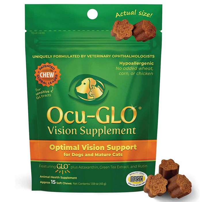 오큐클로 Ocu-GLO 강아지 고양이 눈영양제 츄어블 비타민 루테인 오메가 함유 45g
