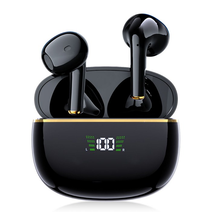 SMIRIA 노이즈 캔슬링 무선 이어폰 블루투스 5.3 자동 페어링 방수 배터리 잔량 확인, 블랙