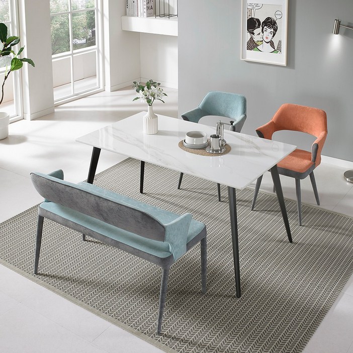 인트리 카페시리즈 해븐 양면세라믹 4인 식탁세트 벤치형 회전의자2개 벤치1개, 단품