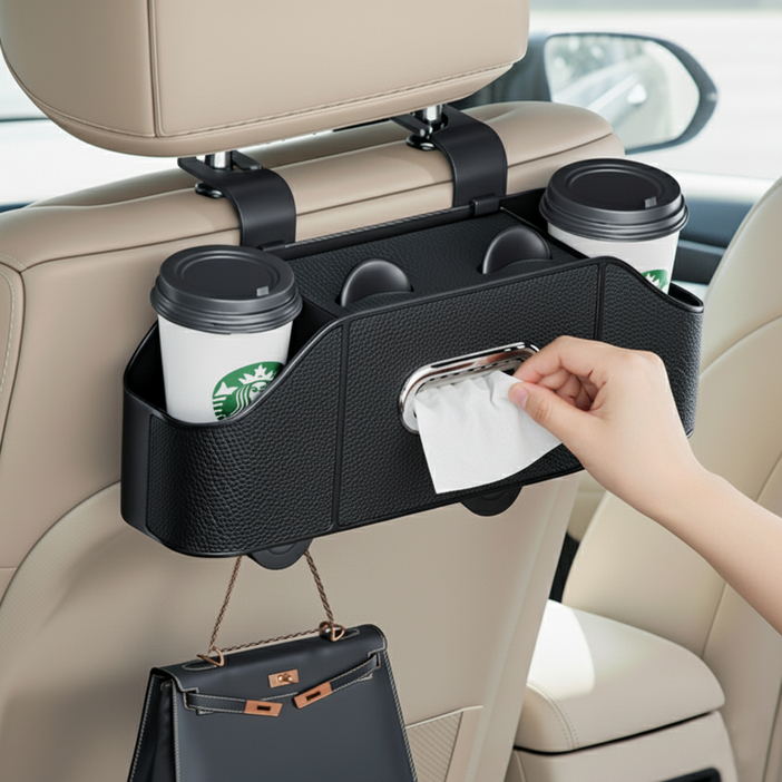 윈스윗 차량 뒷좌석 컵홀더 수납 정리함, 블랙, 1개