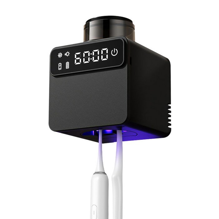 CozyTemp UV 칫솔 살균기 2인용 무선 충전식 벽걸이형 살균 건조기, 블랙