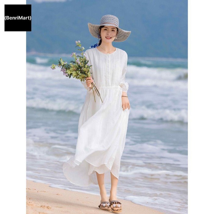 아사원피스 아사면롱원피스 롱롱 흰 휴가지 싱가포르여행룩 화이트