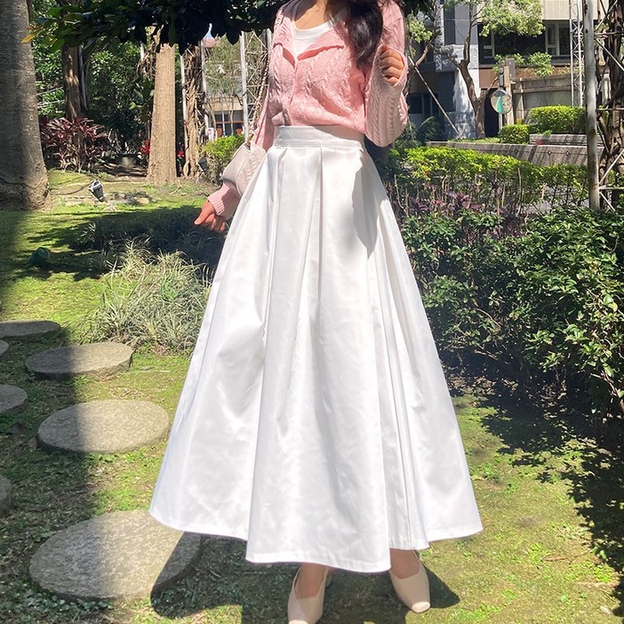 델레브 바스락 핀턱 플레어 풀 스커트 하객 A라인 롱 치마