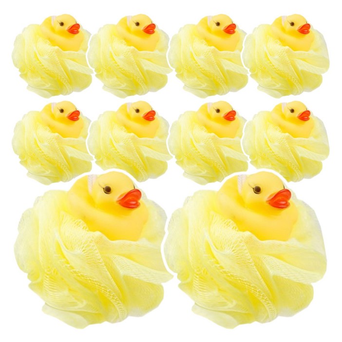 미소라인F 소리나는 동물 샤워볼, 저자극 부드러운 샤워볼, 오리, 10개, 1개입
