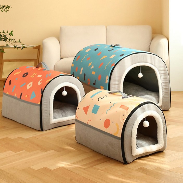 미우프 강아지 고양이 쿠션 난방 텐트 하우스 중형견 방한 겨울집 보온 강아지집, 블루, 1개