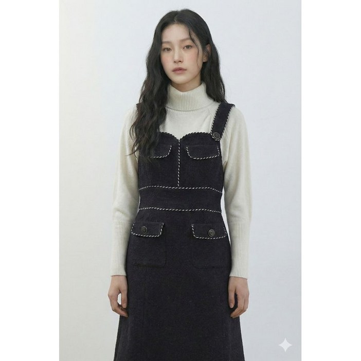 에고이스트 블랙 배색테이프 장식 뷔스티에 원피스 EN4WO262