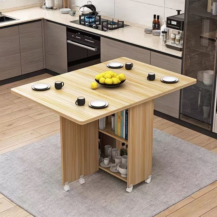 이동식 접이식 식탁 가정용 소형주택형 신축, 4인용, 호두색