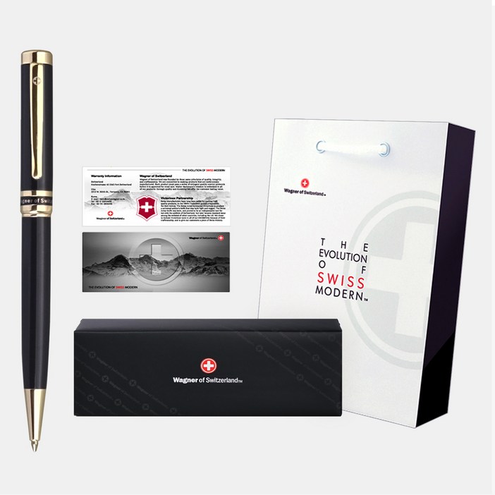 각인, 선물 포장 스위스와그너 선물용 고급 이니셜 볼펜 브랜드 명품 펜  에미넌스Eminence, 블랙 골드