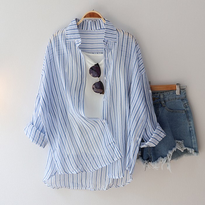 여름 셔츠 아사면 비비 스트라이프 남방