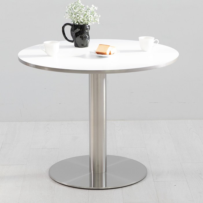 퓨리 HPL 실버엣지 900 원형 텐 스텐 카페 티 테이블, 화이트