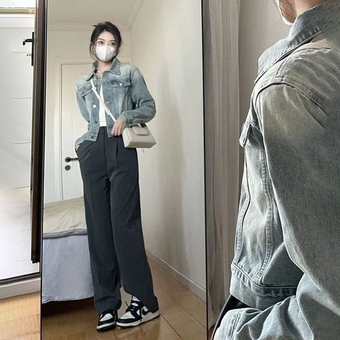 ORZQU 봄 가을 여성 디자인 감각 데님 반바지 작은 키 캐주얼 루즈핏 자켓 상의 아우터