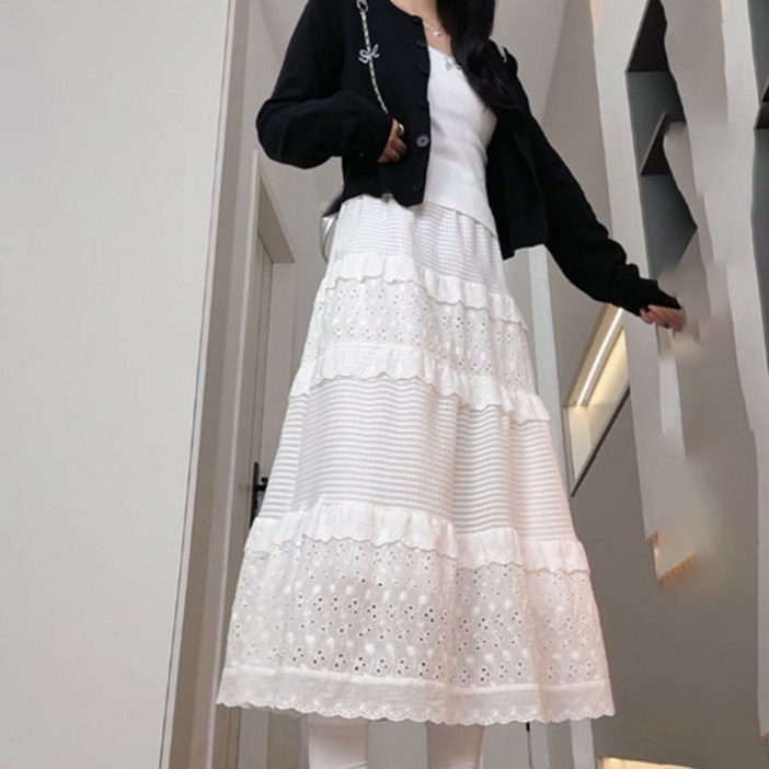 에스라이프 잘룩한 A라인 롱스커트 캉캉치마