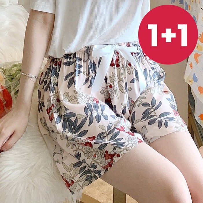 바바 달라붙지않는 와이드형 쿨 팬츠 2장세트 반바지 여름 홈웨어 밴딩 파자마 편한바지